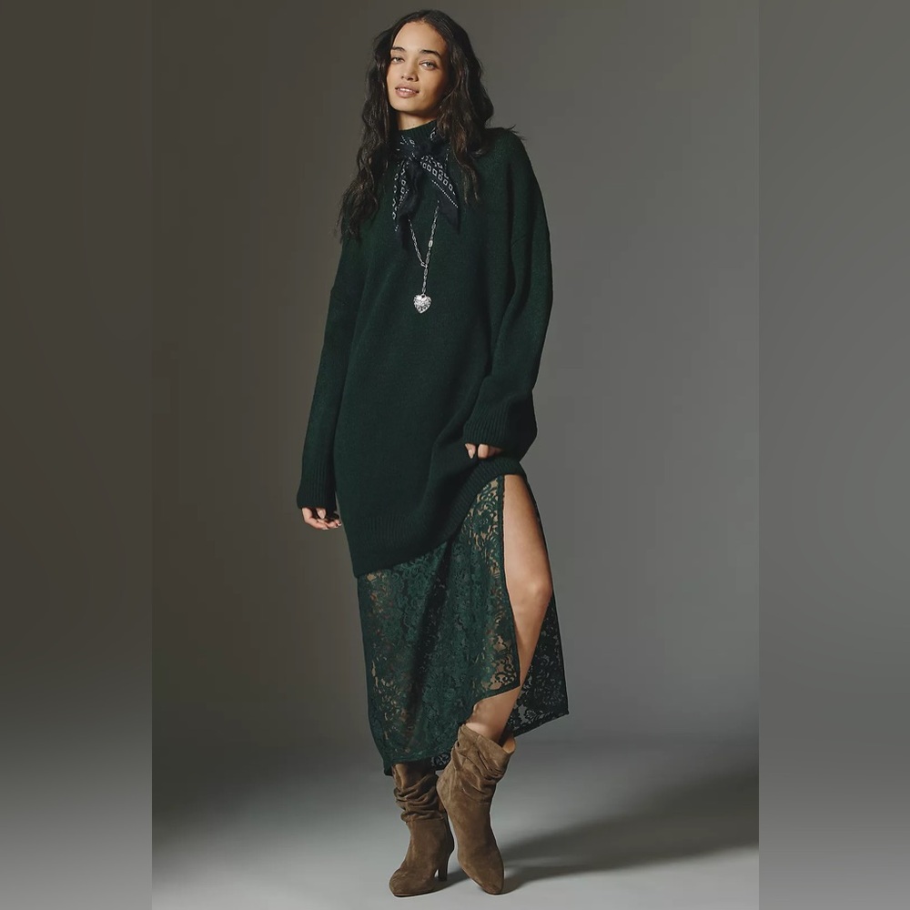 NWT! By Anthropologie Sweater Lace Twofer Midi Dress - Multiple 🚪🧁